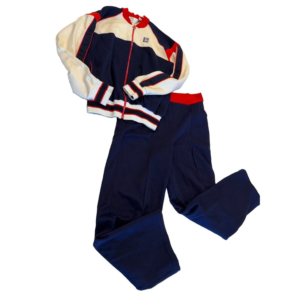 Vtg 1980s Professional Players Tennis Tracksuit Set 2 Pc USA Navy Red Cream